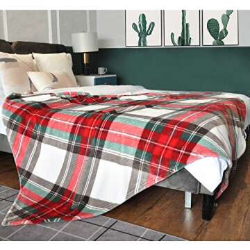 HOMRITAR Ultra Soft Throw Blanket with Plaid, Cozy Flannel Fleece Luxury Blanket for Bed, Sofa and Couch (50 x 60 inch, Red)