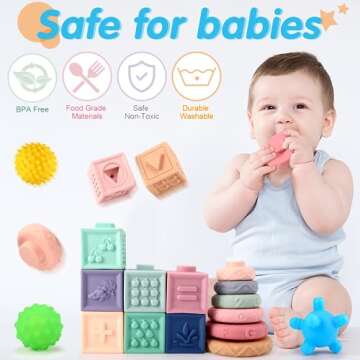 Blstliebzb Baby Toys 6 to 12 Months,Montessori Toys for Babies 6-12 Months,Infant Toys Set,Soft Baby Blocks,Stacking Toys for Toddlers 1-3,Sensory Toys for Babies 0-6-12 Month,Great Baby Gifts