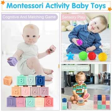 Blstliebzb Baby Toys 6 to 12 Months,Montessori Toys for Babies 6-12 Months,Infant Toys Set,Soft Baby Blocks,Stacking Toys for Toddlers 1-3,Sensory Toys for Babies 0-6-12 Month,Great Baby Gifts