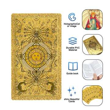 KIINO 78 Gold foil Tarot Cards with Guide Book Tarot Deck for Beginners and Professional Player with Box Tarot PVC Durable Waterproof Wrinkle Resistant