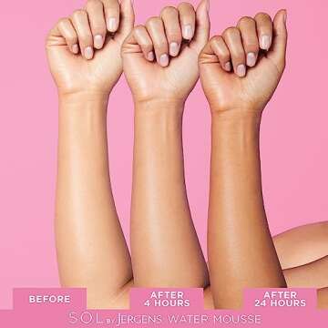 SOL by Jergens Deep Water Self Tanner Mousse, Water-based Sunless Tanner with Coconut Water for Fake Tan, Dye-free Tanning Active Derived from Natural Sugars, Medium Color, 5 Ounce