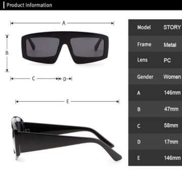MUTYNE Rectangle Shape Sunglasses Women Gothic Fashion Mirror Sun Glasses Eyewear For Women,C6,One size