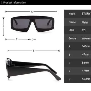 MUTYNE Rectangle Shape Sunglasses Women Gothic Fashion Mirror Sun Glasses Eyewear For Women,C6,One size