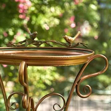 Shallow Bird Feeder/Plant Stand Tray on Three Leg Design (Aged Copper Finish)