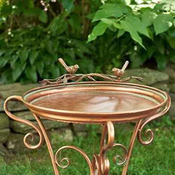 Shallow Bird Feeder/Plant Stand Tray on Three Leg Design (Aged Copper Finish)