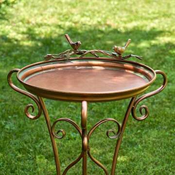 Shallow Bird Feeder/Plant Stand Tray on Three Leg Design (Aged Copper Finish)