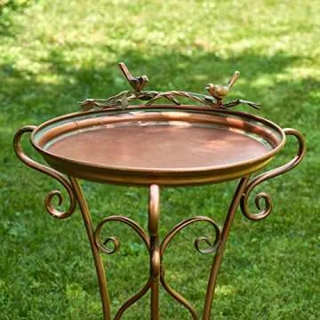 Shallow Bird Feeder/Plant Stand Tray on Three Leg Design (Aged Copper Finish)