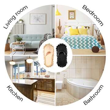 Jecery 2 Pairs Microfiber Cleaning Mop Slippers for Floor Cleaning House Mop Shoes Men and Women Washable Unisex Dusting Slippers Dirt Tool Supplies(Medium,Black, Beige)