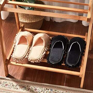 Jecery 2 Pairs Microfiber Cleaning Mop Slippers for Floor Cleaning House Mop Shoes Men and Women Washable Unisex Dusting Slippers Dirt Tool Supplies(Medium,Black, Beige)