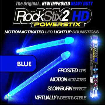 ROCKSTIX 2 HD BLUE, BRIGHT LED LIGHT UP DRUMSTICKS, with fade effect, Set your gig on fire! (BLUE RO...