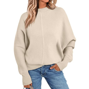 LILLUSORY Women's Oversized Mock Neck Sweaters Trendy Pullover 2025 Casual Outfits Knit Batwing Slee...
