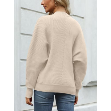 LILLUSORY Women's Oversized Mock Neck Sweaters Trendy Pullover 2025 Casual Outfits Knit Batwing Sleeve Winter Tops Cream M