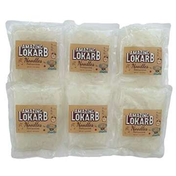 AMAZING LOKARB Fettuccine - Low Carb Konjac Pasta - Odor Free Shirataki - Zero Net Carbs and Low in Calories - Pre-Cooked and Ready-To-Eat - Ideal for Gluten-Free, Vegan & Keto Diet - 6 Pack