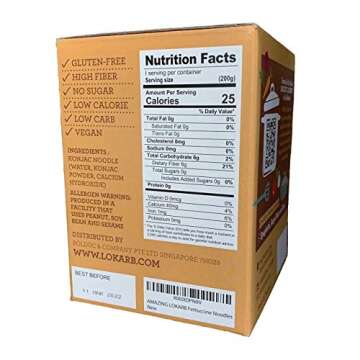 AMAZING LOKARB Fettuccine - Low Carb Konjac Pasta - Odor Free Shirataki - Zero Net Carbs and Low in Calories - Pre-Cooked and Ready-To-Eat - Ideal for Gluten-Free, Vegan & Keto Diet - 6 Pack