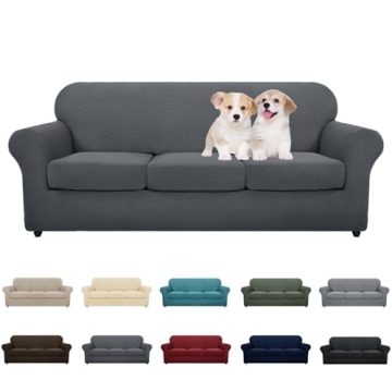 MAXIJIN 4 Piece Couch Covers for 3 Cushion Couch Super Stretch Non Slip Couch Cover for Dogs Pet Fri...
