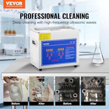 VEVOR Ultrasonic Cleaner with Digital Timer & Heater, Professional Ultra Sonic Jewelry Cleaner, Stainless Steel Heated Cleaning Machine for Glasses Watch Rings Small Parts Circuit Board (3L)