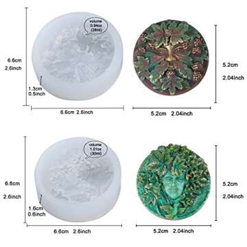 Greenman and Greenwoman Plaque Sculpture Silicone Molds Set for Fondant Cake Decoration, Epoxy Resin Jewelry Casting, Polymer Clay Concrete Cement Craft 2inch