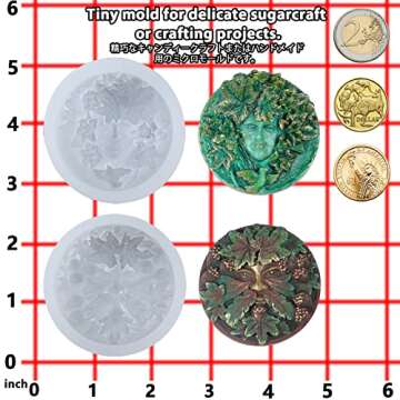 Greenman and Greenwoman Plaque Sculpture Silicone Molds Set for Fondant Cake Decoration, Epoxy Resin Jewelry Casting, Polymer Clay Concrete Cement Craft 2inch