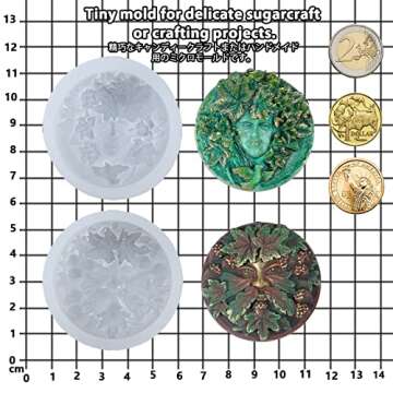 Greenman and Greenwoman Plaque Sculpture Silicone Molds Set for Fondant Cake Decoration, Epoxy Resin Jewelry Casting, Polymer Clay Concrete Cement Craft 2inch