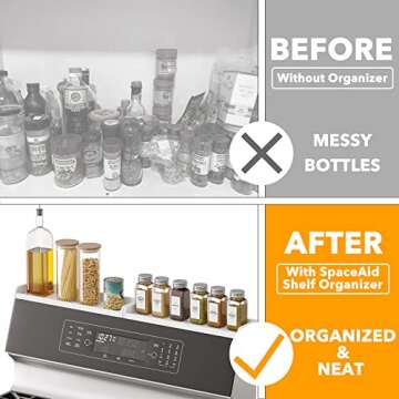 SpaceAid 30" Wide Kitchen Shelf Organizer for Stove, Magnetic Bamboo Spices Shelf for Home Stove Kitchen Storage Organization (Fit for Flat Top Only, White)