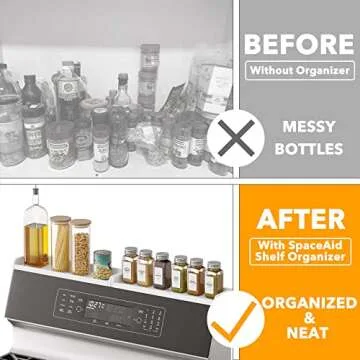 SpaceAid 30" Wide Kitchen Shelf Organizer for Stove, Magnetic Bamboo Spices Shelf for Home Stove Kitchen Storage Organization (Fit for Flat Top Only, White)