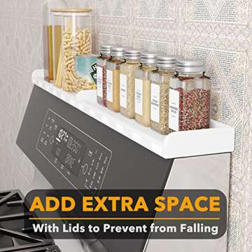 SpaceAid 30" Wide Kitchen Shelf Organizer for Stove, Magnetic Bamboo Spices Shelf for Home Stove Kitchen Storage Organization (Fit for Flat Top Only, White)