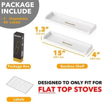 SpaceAid 30" Wide Kitchen Shelf Organizer for Stove, Magnetic Bamboo Spices Shelf for Home Stove Kitchen Storage Organization (Fit for Flat Top Only, White)
