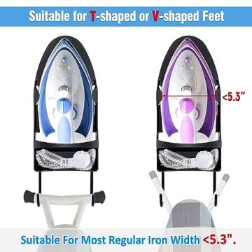 Pensino Ironing Board Hanger Wall Mount Ironing Holder Heat Resistant Iron Hanger with Iron Board Rack for Max 5 Inch Width (Black)