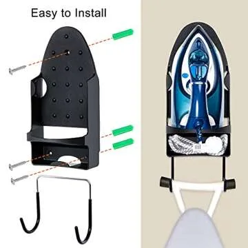 Pensino Ironing Board Hanger Wall Mount Ironing Holder Heat Resistant Iron Hanger with Iron Board Rack for Max 5 Inch Width (Black)