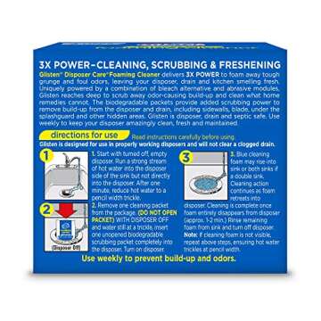 Glisten Garbage Disposal Cleaner and Odor Eliminator with Foaming Action, Removes Buildup and Cleans, Lemon Scent, 4 Uses