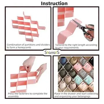 StarratS Honeycomb Drawer Organizer - 59 Slot Pink Dividers