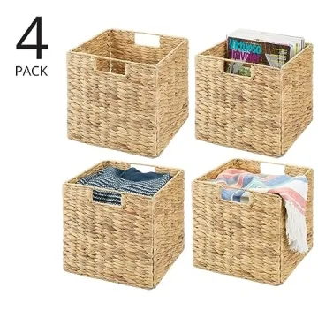 mDesign Natural Woven Hyacinth Cube Organizer Baskets