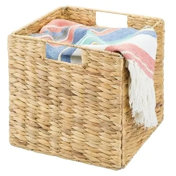 mDesign Natural Woven Hyacinth Cube Organizer Baskets