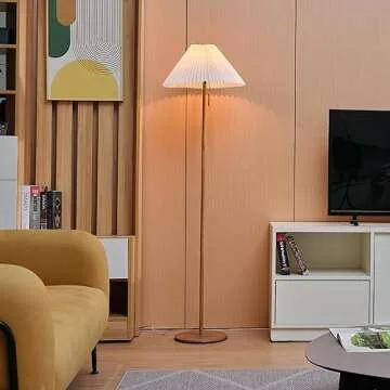 Globe Electric 61000053 62" Floor Lamp, Wood Toned, Pleated Fabric Shade, Flat Base, Pull Chain Switch on Socket, Reading Light, Office Accessories, House Décor, Home Improvement