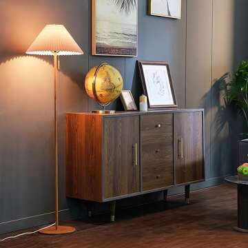 Globe Electric 61000053 62" Floor Lamp, Wood Toned, Pleated Fabric Shade, Flat Base, Pull Chain Switch on Socket, Reading Light, Office Accessories, House Décor, Home Improvement