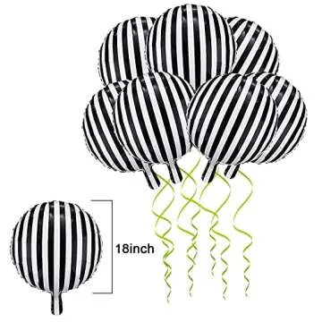 Gejoy 12 Pieces 18 Inch Black and White Striped Balloons Decoration Foil Aluminum Helium Balloons for Birthday Party, Baby Shower, Halloween, Ceremonies, Holiday Parties Decoration