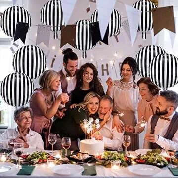 Gejoy 12 Pieces 18 Inch Black and White Striped Balloons Decoration Foil Aluminum Helium Balloons for Birthday Party, Baby Shower, Halloween, Ceremonies, Holiday Parties Decoration