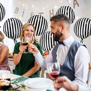 Gejoy 12 Pieces 18 Inch Black and White Striped Balloons Decoration Foil Aluminum Helium Balloons for Birthday Party, Baby Shower, Halloween, Ceremonies, Holiday Parties Decoration