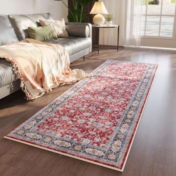 Rugcomf Runner Rug 2'6''x8' Hallway Runner Rug Washable Boho Rug Soft Area Rug Non-Slip Faux Wool Vi...