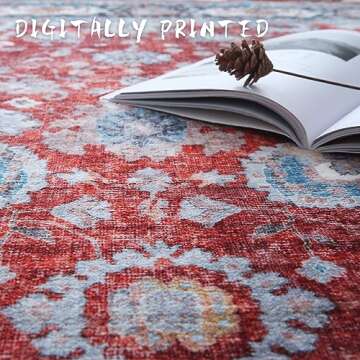 Rugcomf Runner Rug 2'6''x8' Hallway Runner Rug Washable Boho Rug Soft Area Rug Non-Slip Faux Wool Vintage Rug for Kitchen, Entryway, Laundry, Bedroom, Indoor (Red)