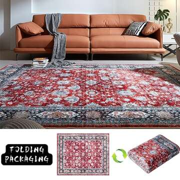 Rugcomf Runner Rug 2'6''x8' Hallway Runner Rug Washable Boho Rug Soft Area Rug Non-Slip Faux Wool Vintage Rug for Kitchen, Entryway, Laundry, Bedroom, Indoor (Red)