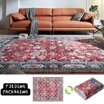 Rugcomf Runner Rug 2'6''x8' Hallway Runner Rug Washable Boho Rug Soft Area Rug Non-Slip Faux Wool Vintage Rug for Kitchen, Entryway, Laundry, Bedroom, Indoor (Red)