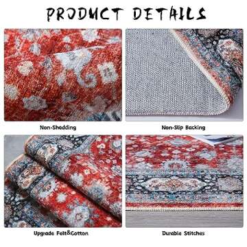 Rugcomf Runner Rug 2'6''x8' Hallway Runner Rug Washable Boho Rug Soft Area Rug Non-Slip Faux Wool Vintage Rug for Kitchen, Entryway, Laundry, Bedroom, Indoor (Red)