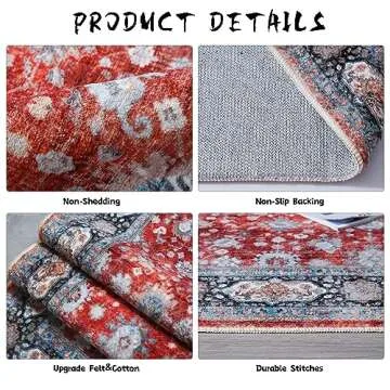 Rugcomf Runner Rug 2'6''x8' Hallway Runner Rug Washable Boho Rug Soft Area Rug Non-Slip Faux Wool Vintage Rug for Kitchen, Entryway, Laundry, Bedroom, Indoor (Red)