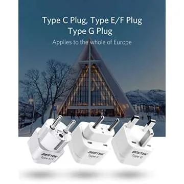 BESTEK European Travel Plug Adapter Set, Grounded Universal Power Plug Adapter for US to Type E/F, Type C, Type G Countries, UK, Germany, France, Italy, Spain, Ireland and All of Europe, 3 Pack