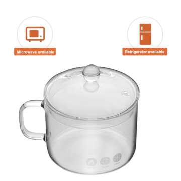UPKOCH Clear Glass Cooking Pot, 50Oz Stovetop Pot, Multi-Function Glass Saucepan for Home Kitchen Restaurant, 1350ml