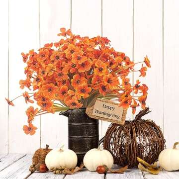 Artificial Fall Flowers for Outdoors, 20 Bundles Faux Plants No Fade Plastic Shrubs Autumn Decor Far...