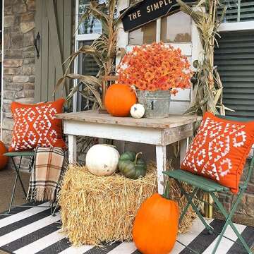 Artificial Fall Flowers for Outdoors, 20 Bundles Faux Plants No Fade Plastic Shrubs Autumn Decor Farmhouse Home Garden Thanksgiving (Fall Orange)