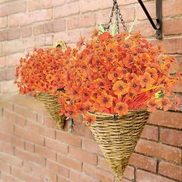 Artificial Fall Flowers for Outdoors, 20 Bundles Faux Plants No Fade Plastic Shrubs Autumn Decor Farmhouse Home Garden Thanksgiving (Fall Orange)