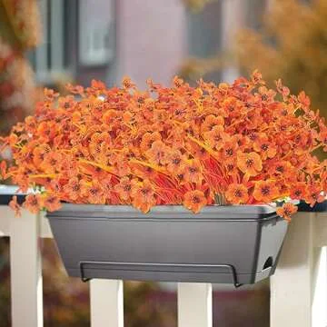 Artificial Fall Flowers for Outdoors, 20 Bundles Faux Plants No Fade Plastic Shrubs Autumn Decor Farmhouse Home Garden Thanksgiving (Fall Orange)